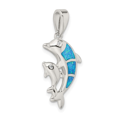 Sterlingsilber Rhodiniert Blau Einlage Erzeugt Opal Delfin Anhänger