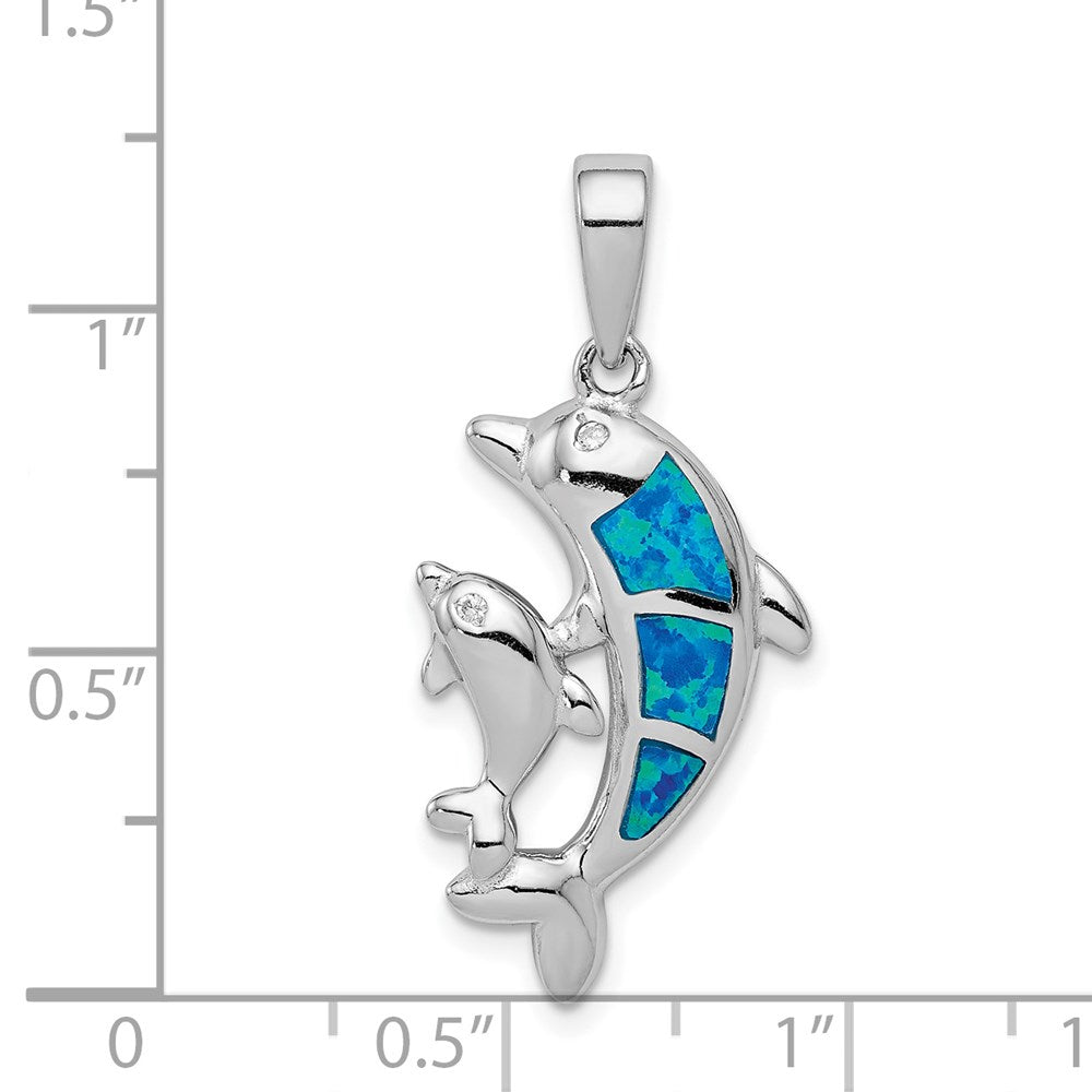 Sterlingsilber Rhodiniert Blau Einlage Erzeugt Opal Delfin Anhänger