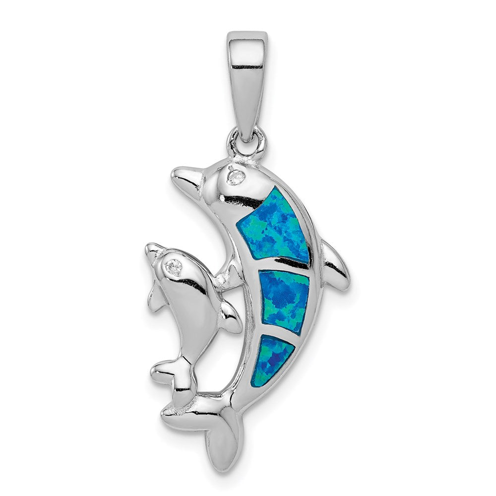 Sterlingsilber Rhodiniert Blau Einlage Erzeugt Opal Delfin Anhänger