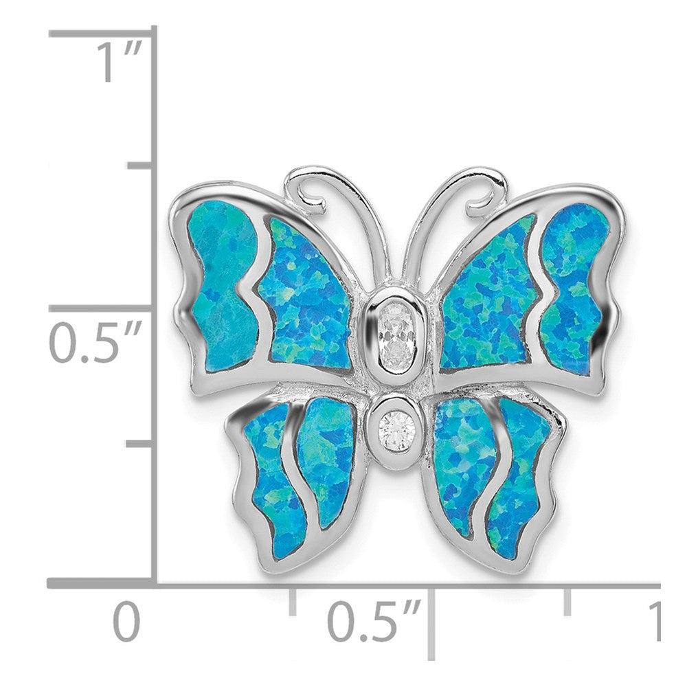 Sterlingsilber Rhodiniert Blau Einlage Creat Opal Schmetterling Anhänger
