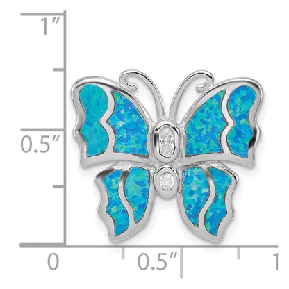 Sterlingsilber Rhodiniert Blau Einlage Creat Opal Schmetterling Anhänger