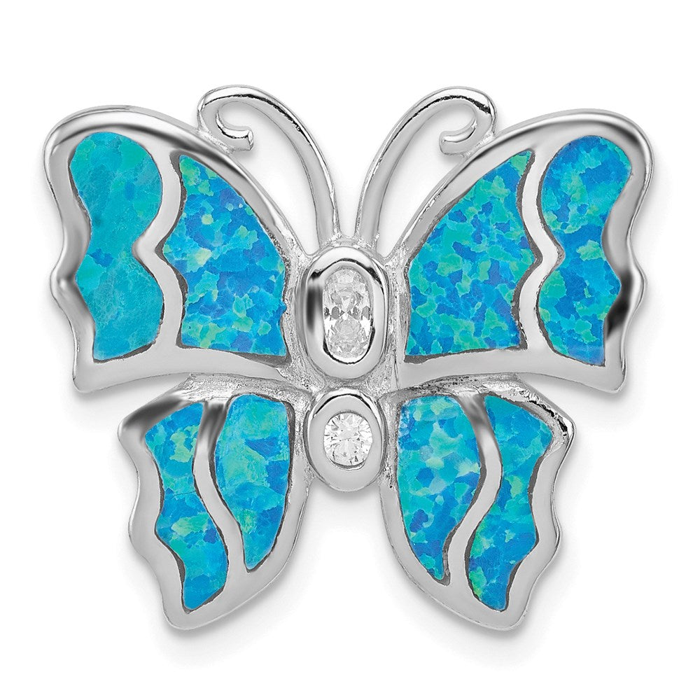 Sterlingsilber Rhodiniert Blau Einlage Creat Opal Schmetterling Anhänger
