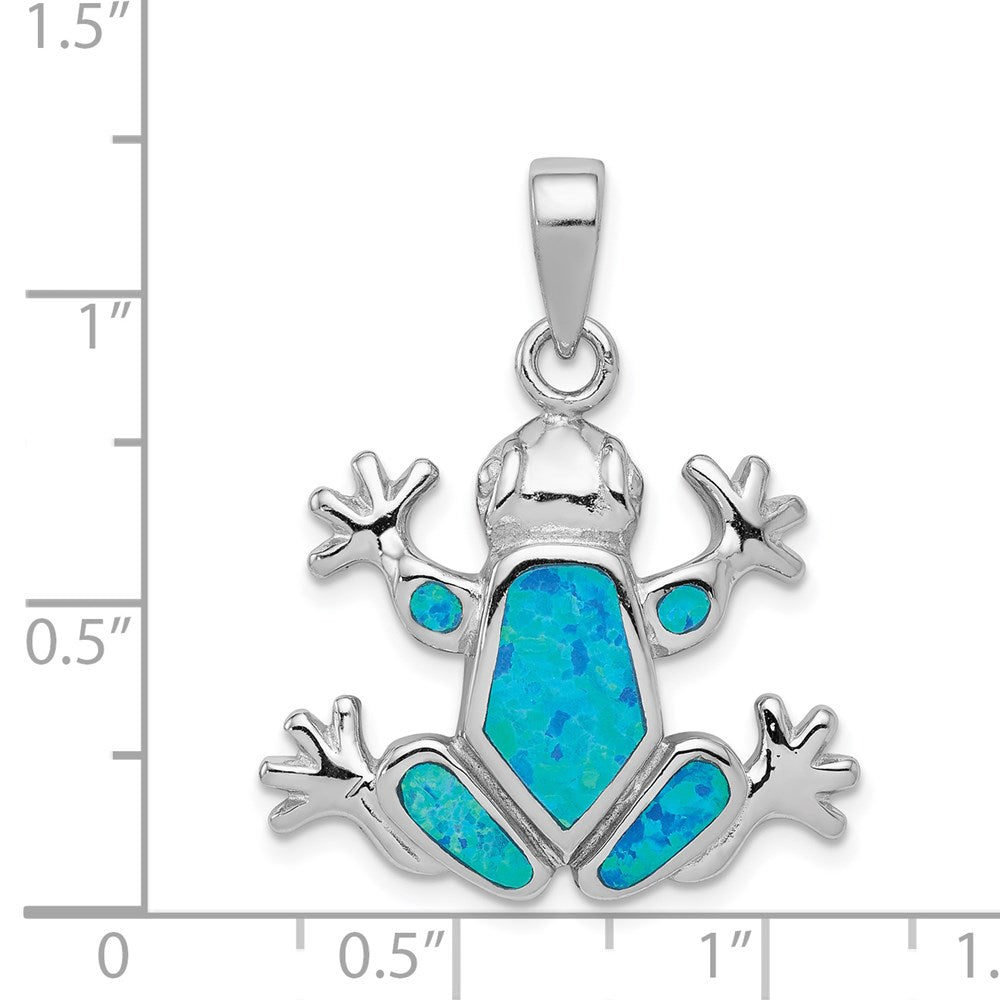 Sterlingsilber Rhodiniert Blau Einlage Erzeugt Opal Frosch Anhänger