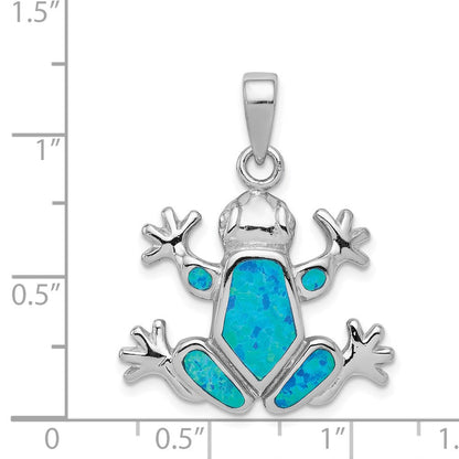 Sterlingsilber Rhodiniert Blau Einlage Erzeugt Opal Frosch Anhänger