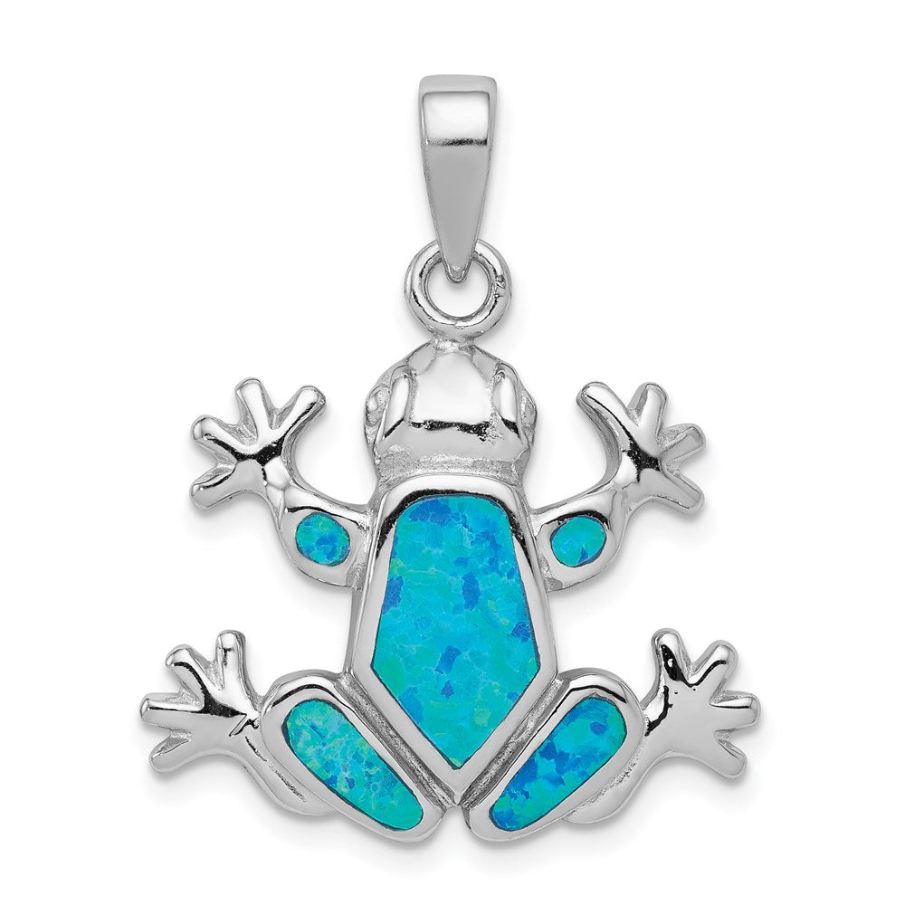Sterlingsilber Rhodiniert Blau Einlage Erzeugt Opal Frosch Anhänger