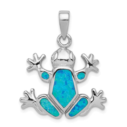 Sterlingsilber Rhodiniert Blau Einlage Erzeugt Opal Frosch Anhänger