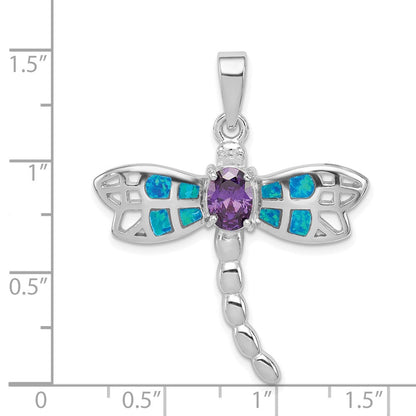 Sterlingsilber Rhodiniert Creat. Opal Libelle Amethyst Anhänger