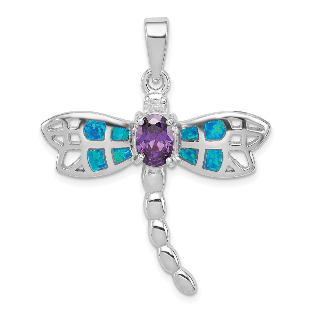 Sterlingsilber Rhodiniert Creat. Opal Libelle Amethyst Anhänger