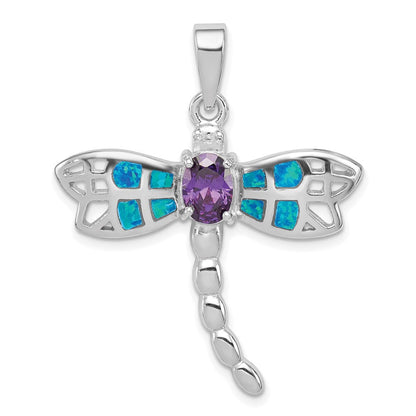 Sterlingsilber Rhodiniert Creat. Opal Libelle Amethyst Anhänger