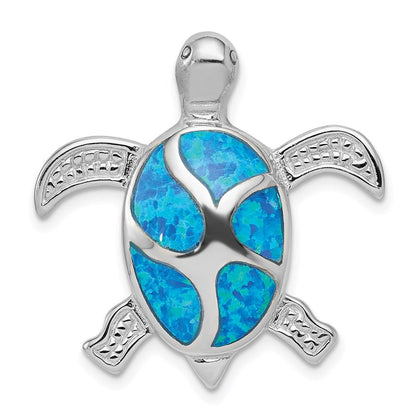 Sterlingsilber Rhodiniert Blau Einlage Erzeugt Opal Schildkröte Anhänger