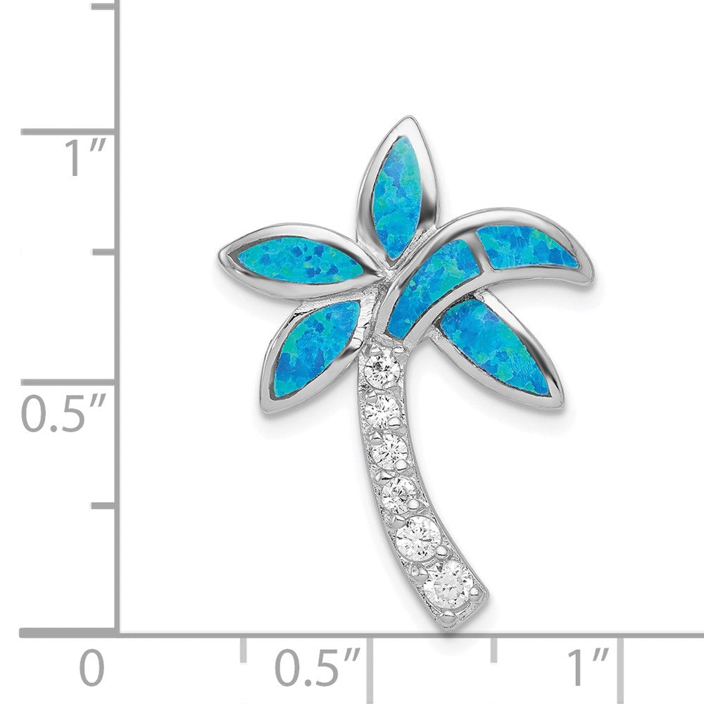 Sterlingsilber Rhodiniert Zirkonia Blau Einlage Erzeugt Opal Palme Baum Anhänger