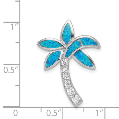 Sterlingsilber Rhodiniert Zirkonia Blau Einlage Erzeugt Opal Palme Baum Anhänger