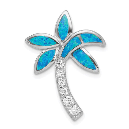 Sterlingsilber Rhodiniert Zirkonia Blau Einlage Erzeugt Opal Palme Baum Anhänger