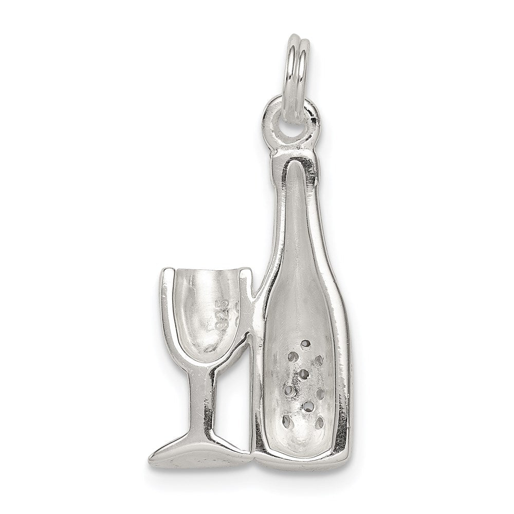 Sterlingsilber Zirkonia Wine/champagne Bottle/glass Charm Anhänger