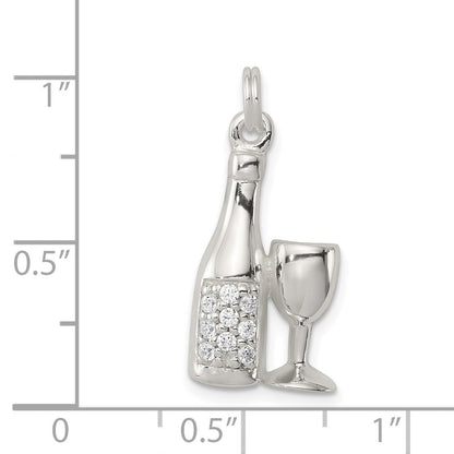 Sterlingsilber Zirkonia Wine/champagne Bottle/glass Charm Anhänger