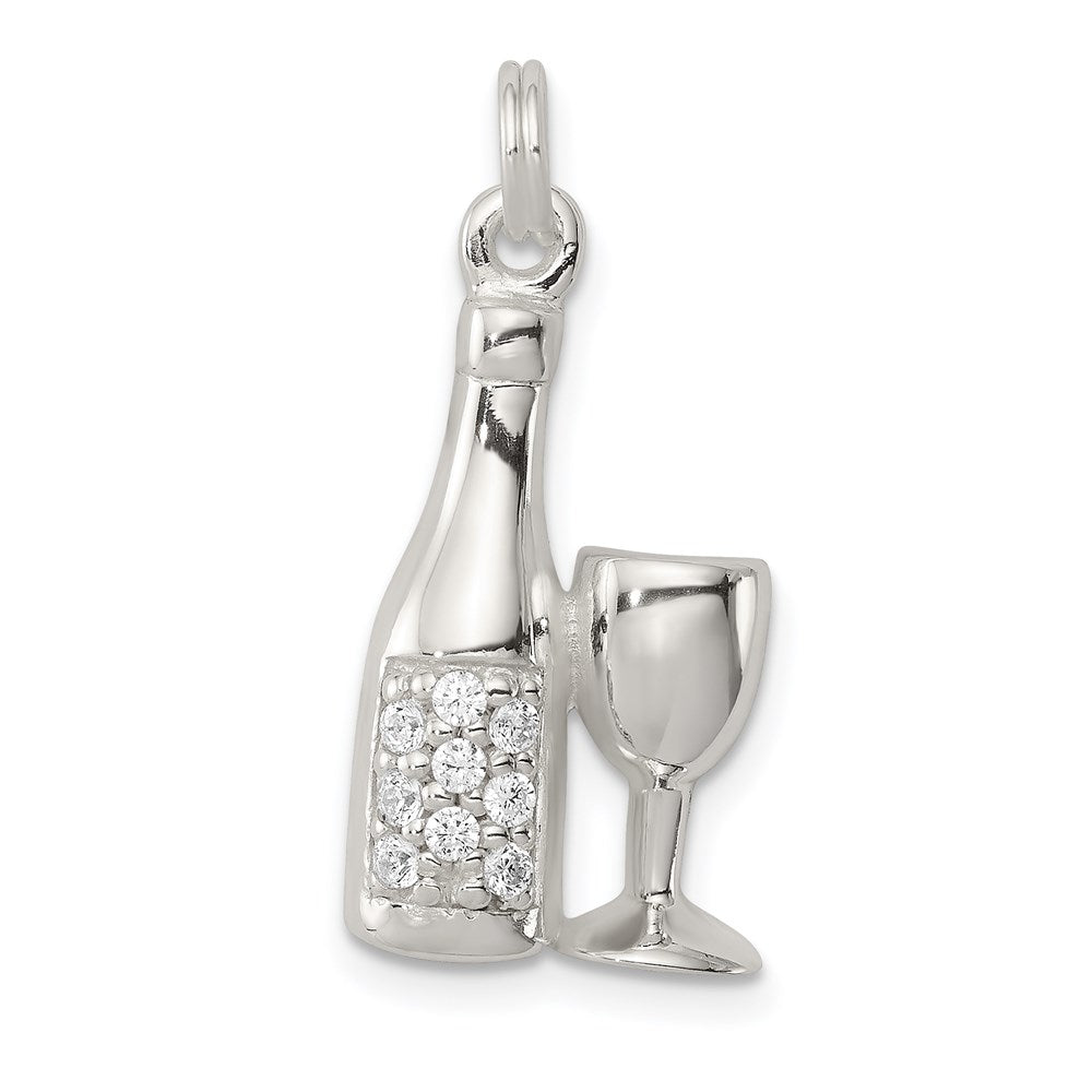 Sterlingsilber Zirkonia Wine/champagne Bottle/glass Charm Anhänger