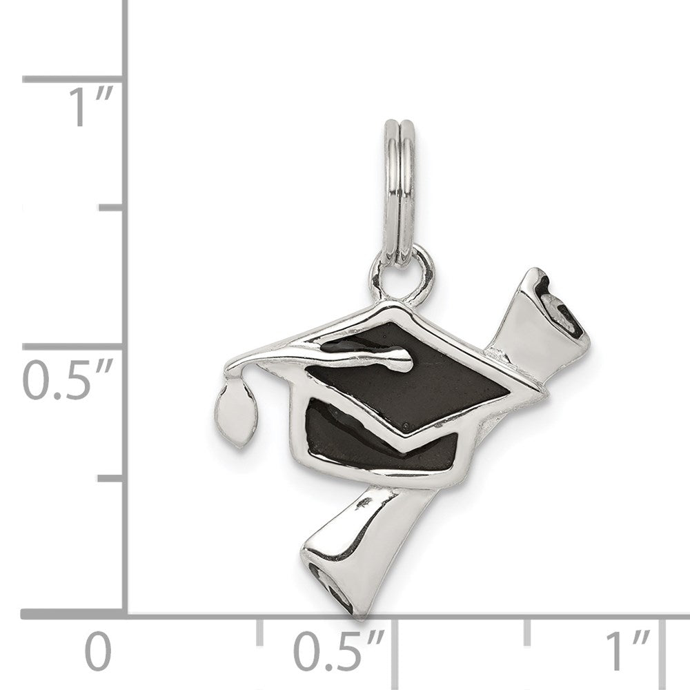 Sterlingsilber Rhodiniert Schwarz Emaille Abschluss Cap/diploma Charm