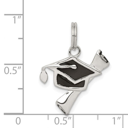 Sterlingsilber Rhodiniert Schwarz Emaille Abschluss Cap/diploma Charm