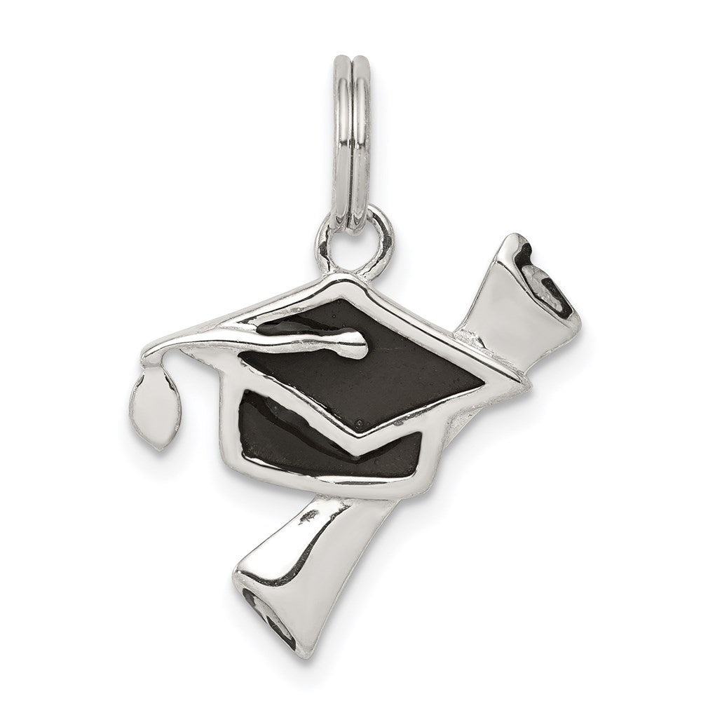 Sterlingsilber Rhodiniert Schwarz Emaille Abschluss Cap/diploma Charm