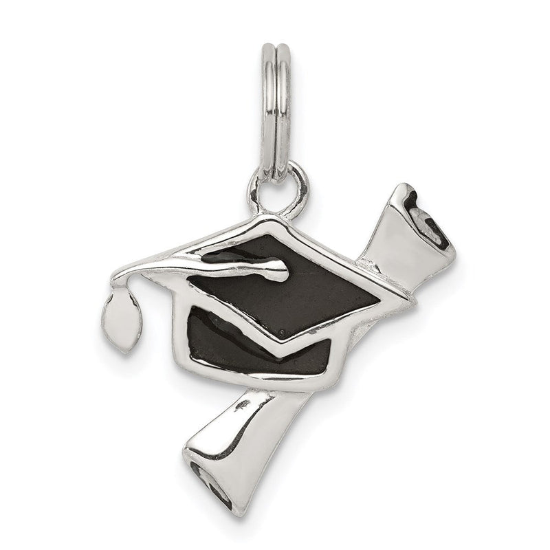 Sterlingsilber Rhodiniert Schwarz Emaille Abschluss Cap/diploma Charm