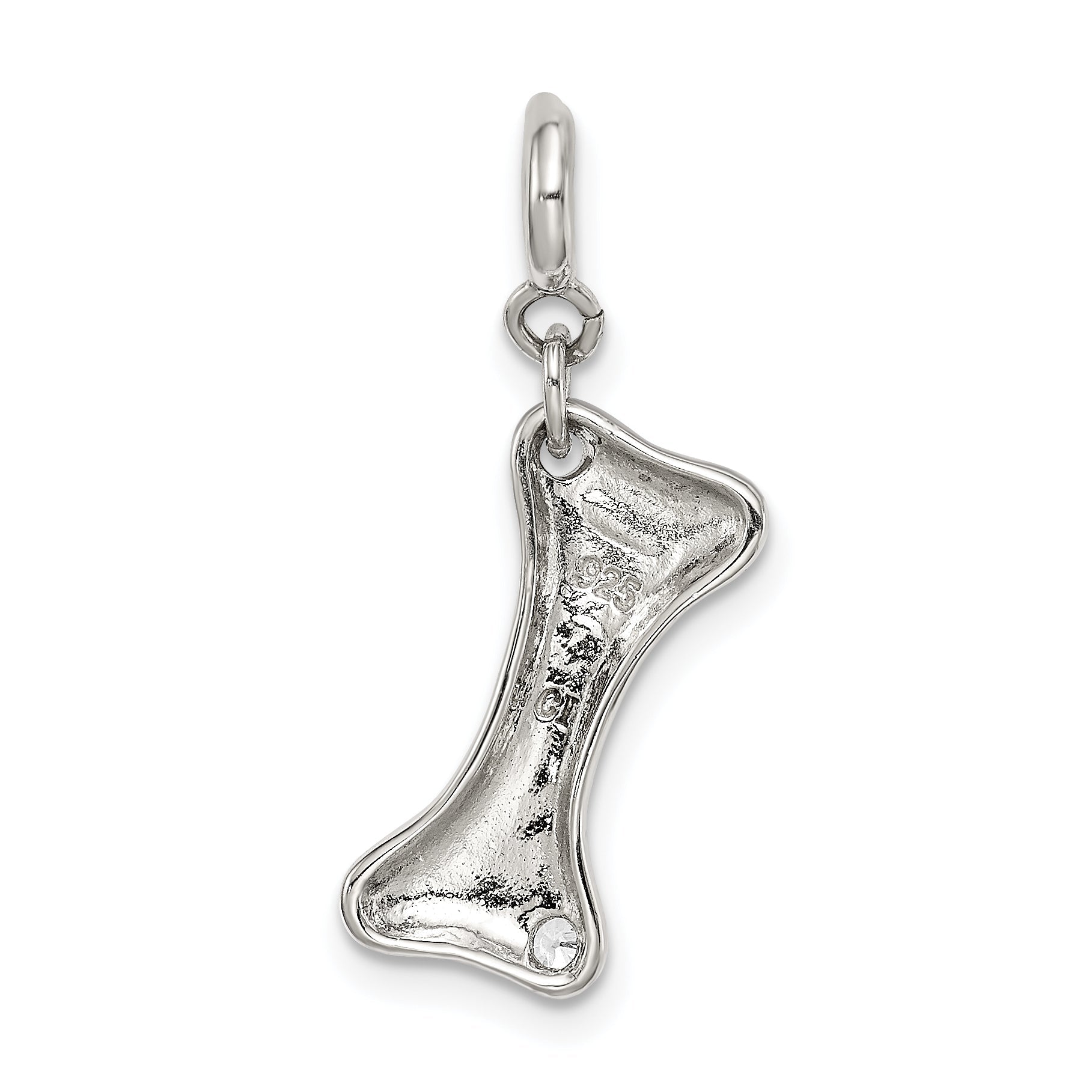 Sterlingsilber Rhodiniert Zirkonia Hund Bone Oberteil Charm
