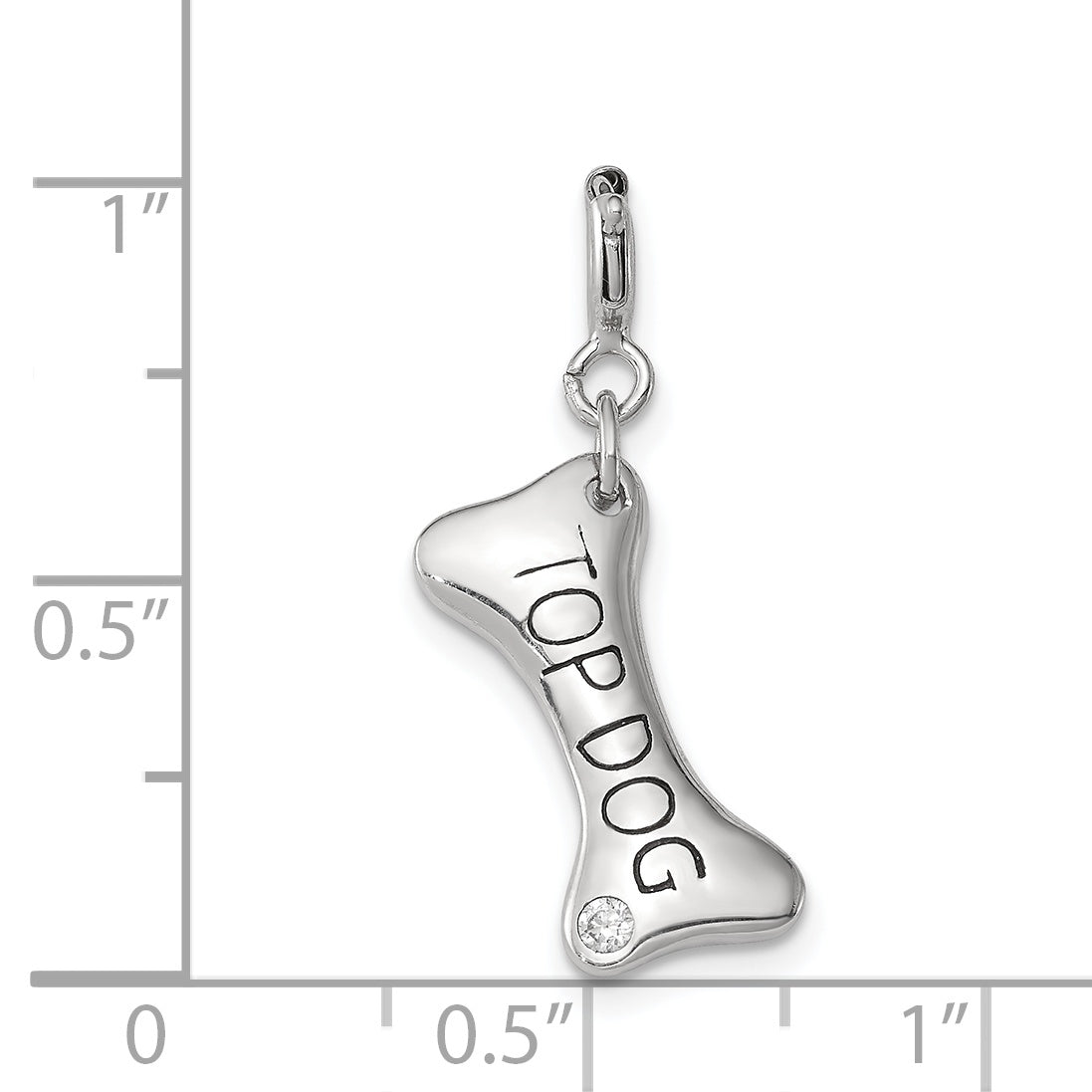 Sterlingsilber Rhodiniert Zirkonia Hund Bone Oberteil Charm