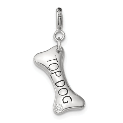 Sterlingsilber Rhodiniert Zirkonia Hund Bone Oberteil Charm