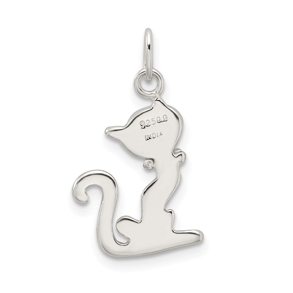 Sterlingsilber Schwarz Emailliert Katze Charm
