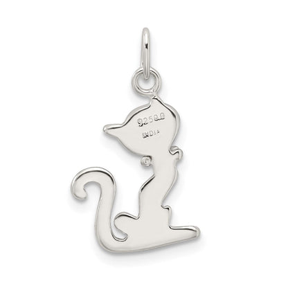 Sterlingsilber Schwarz Emailliert Katze Charm