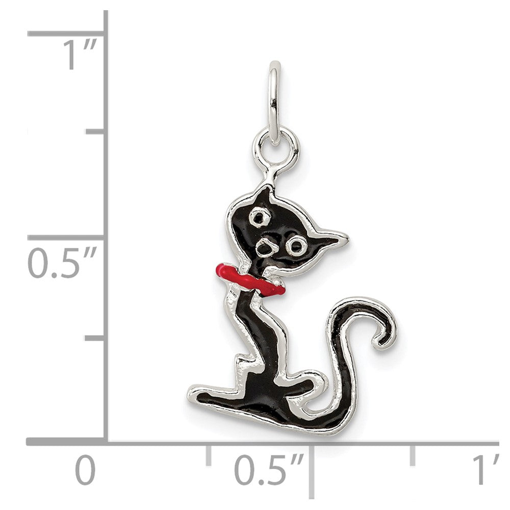 Sterlingsilber Schwarz Emailliert Katze Charm