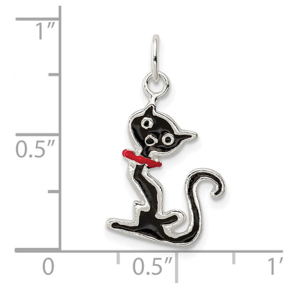 Sterlingsilber Schwarz Emailliert Katze Charm