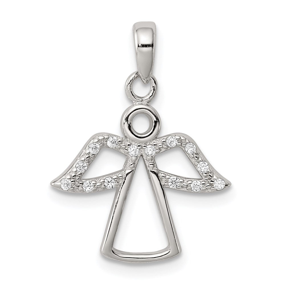Sterlingsilber Rhodiniert Engel mit Zirkonia Flügel Anhänger