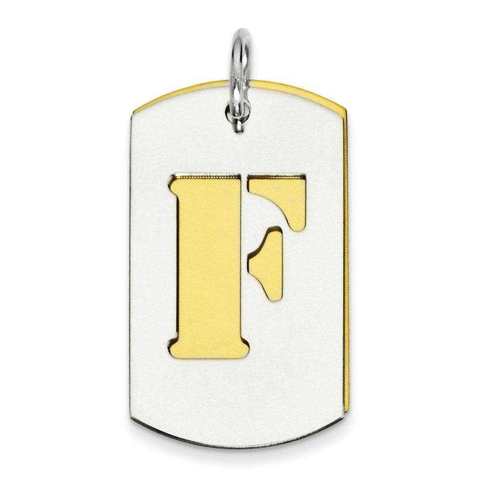 Sterlingsilber Gp Initiale F Doppelt Platte Erkennungsmarke Charm