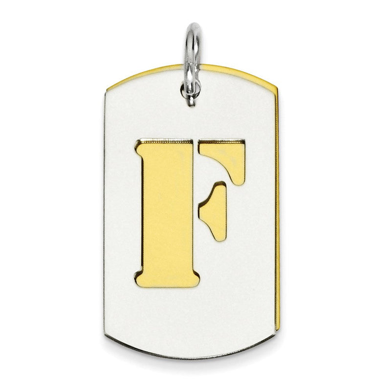 Sterlingsilber Gp Initiale F Doppelt Platte Erkennungsmarke Charm