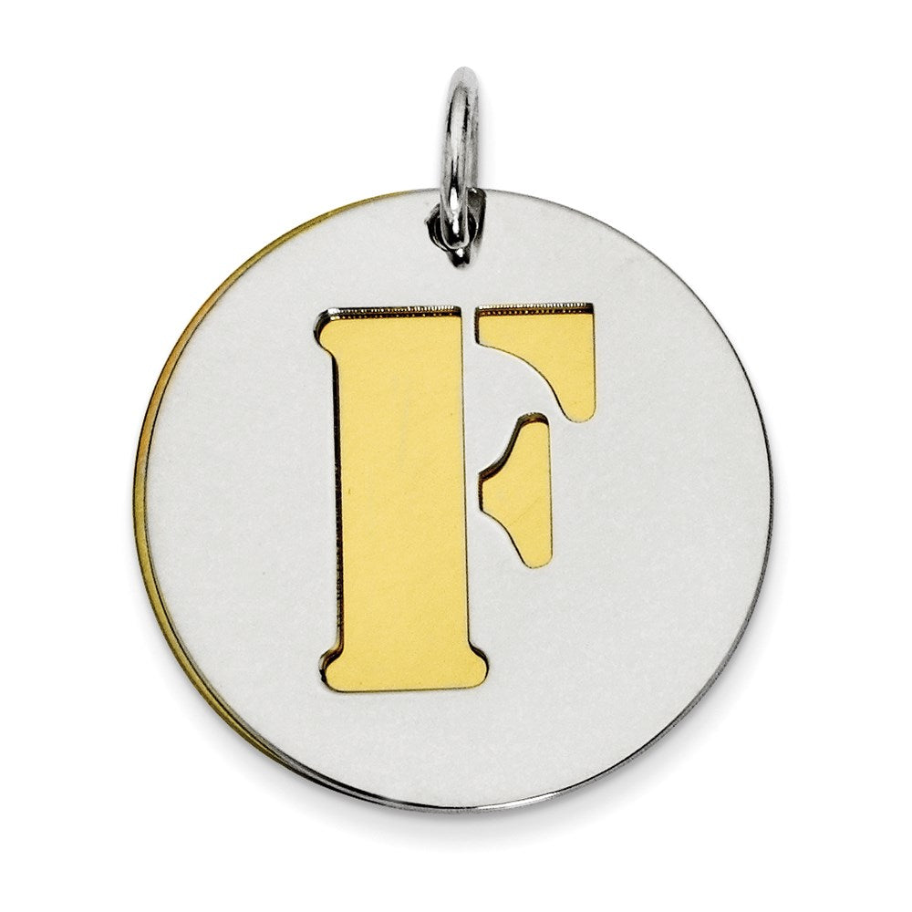 Sterlingsilber Gp Initiale F Doppelt Platte Rund Charm