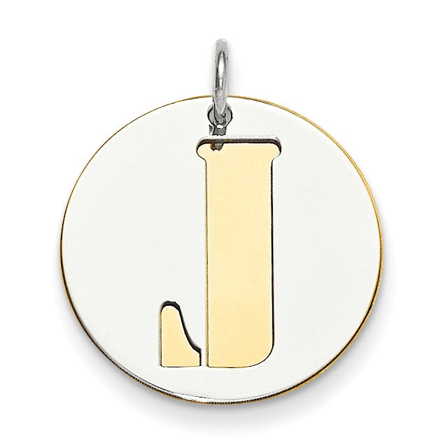 Sterlingsilber Gp Initiale J Doppelt Platte Rund Charm