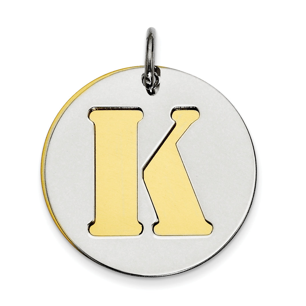 Sterlingsilber Gp Initiale K Doppelt Platte Rund Charm