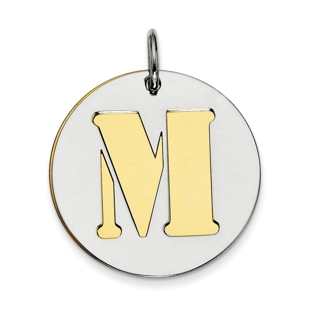 Sterlingsilber Gp Initiale M Doppelt Platte Rund Charm