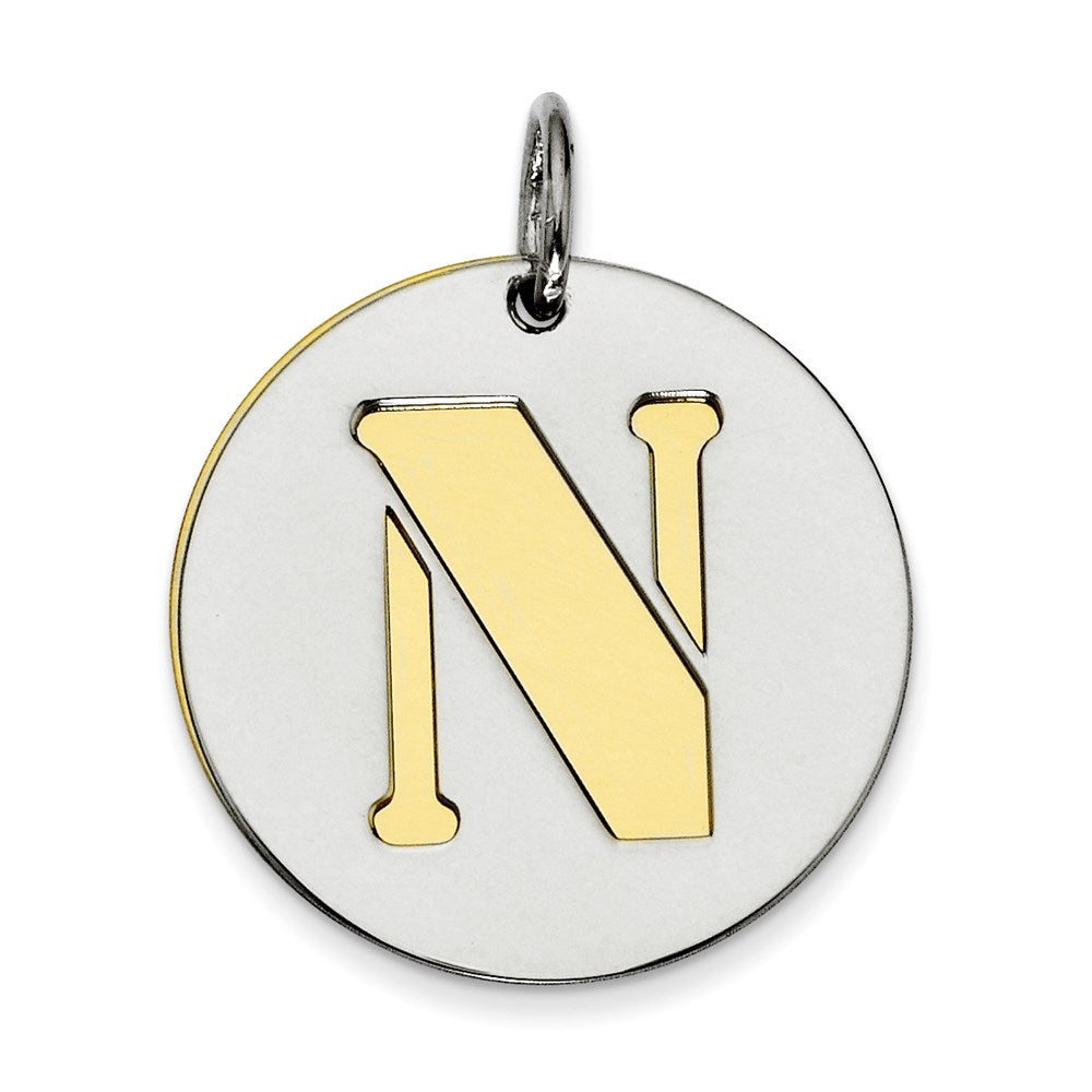 Sterlingsilber Gp Initiale N Doppelt Platte Rund Charm