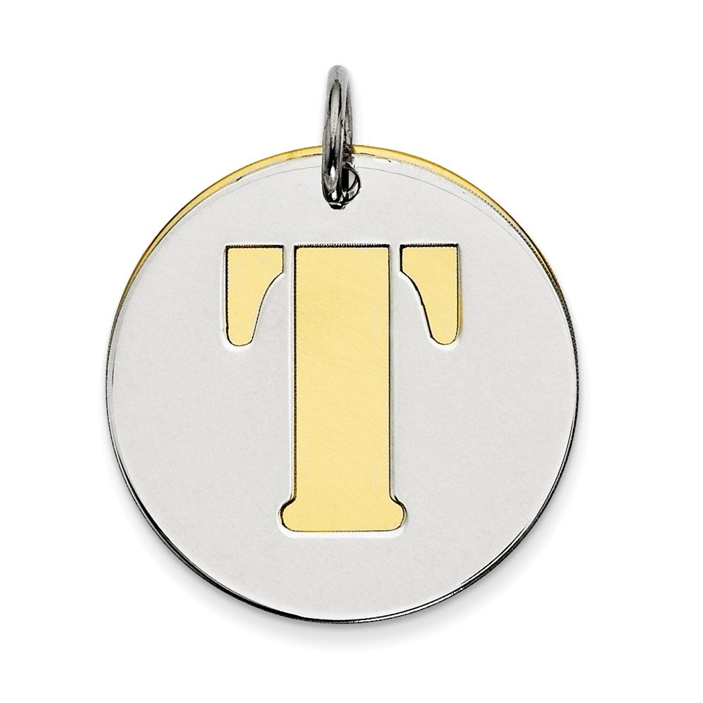 Sterlingsilber Gp Initiale T Doppelt Platte Rund Charm
