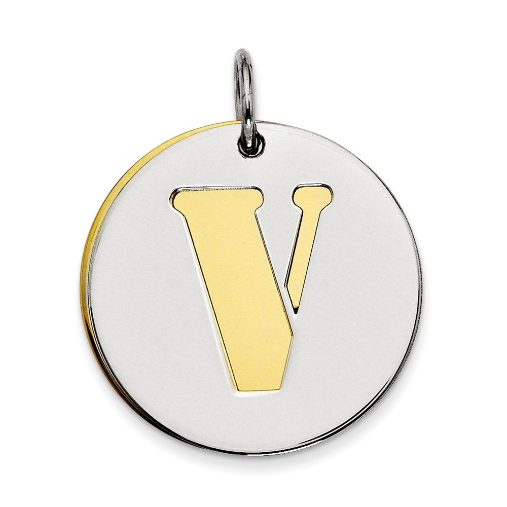 Sterlingsilber Gp Initiale V Doppelt Platte Rund Charm