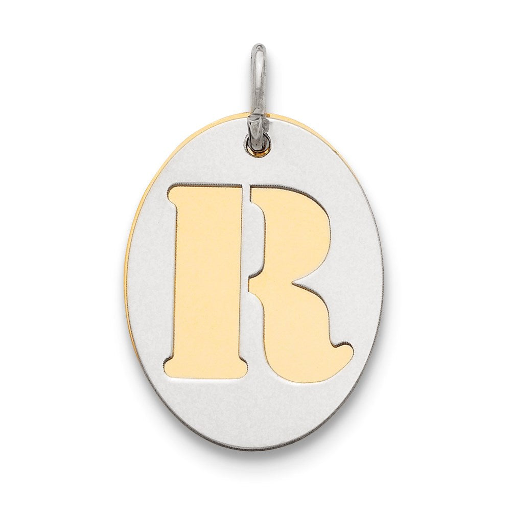 Sterlingsilber Gp Initiale R Doppelt Platte Oval Charm