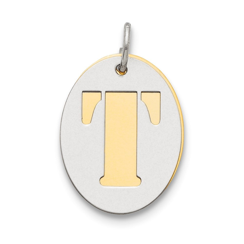 Sterlingsilber Gp Initiale T Doppelt Platte Oval Charm