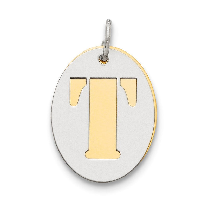 Sterlingsilber Gp Initiale T Doppelt Platte Oval Charm