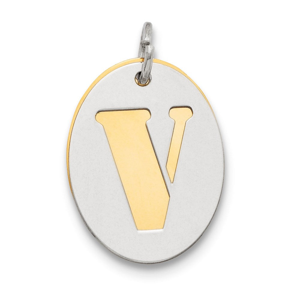 Sterlingsilber Gp Initiale V Doppelt Platte Oval Charm