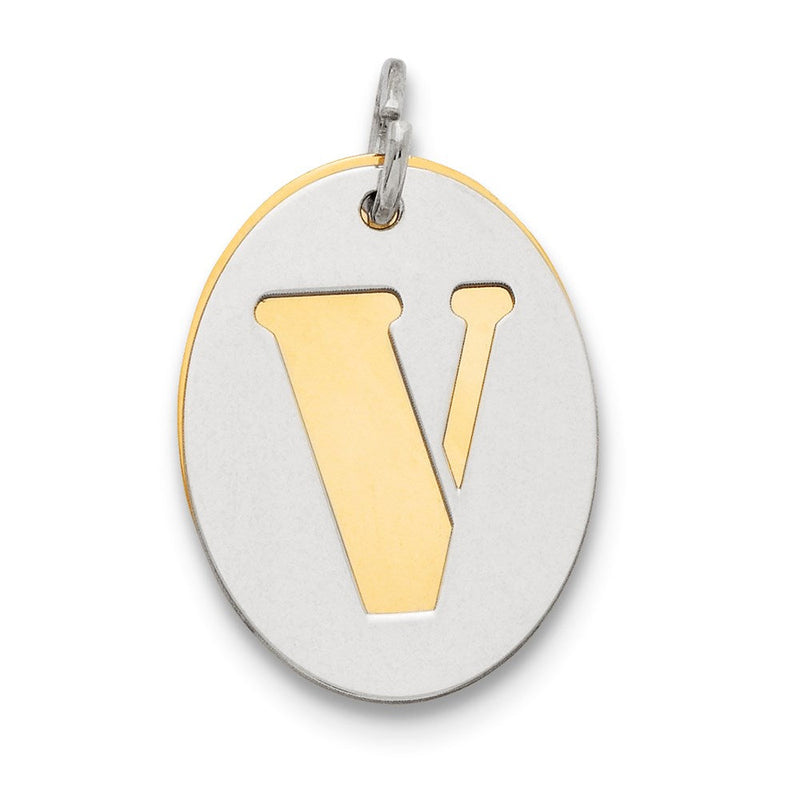 Sterlingsilber Gp Initiale V Doppelt Platte Oval Charm