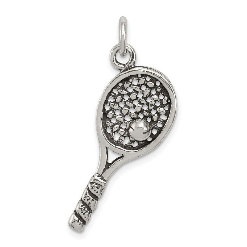 Sterlingsilber Antikisiert Tennis Schläger Charm
