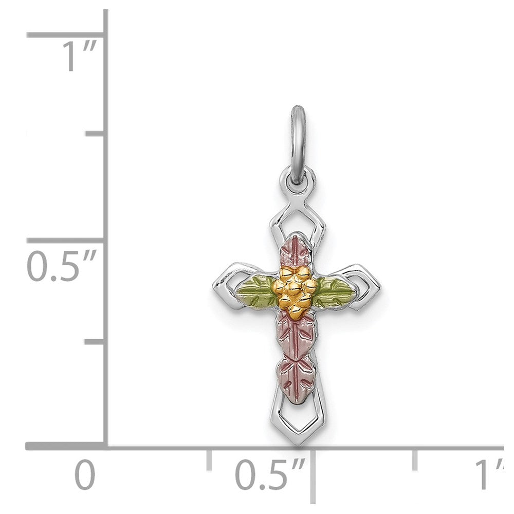 Sterlingsilber Rhodiniert Poliert Epoxid & Vergoldet Kreuz Anhänger