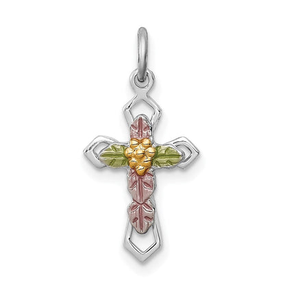 Sterlingsilber Rhodiniert Poliert Epoxid & Vergoldet Kreuz Anhänger