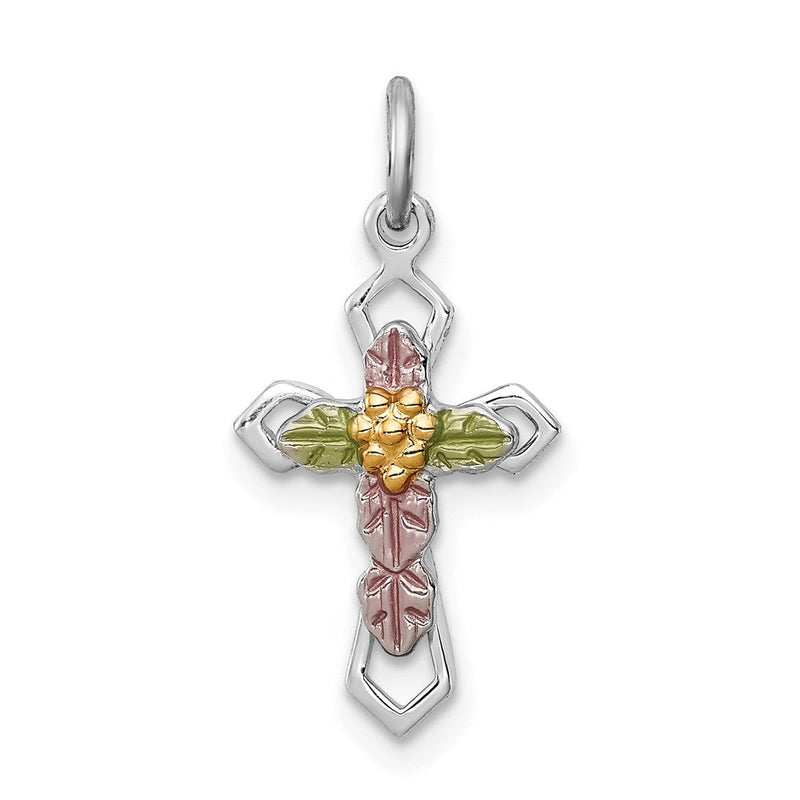 Sterlingsilber Rhodiniert Poliert Epoxid & Vergoldet Kreuz Anhänger